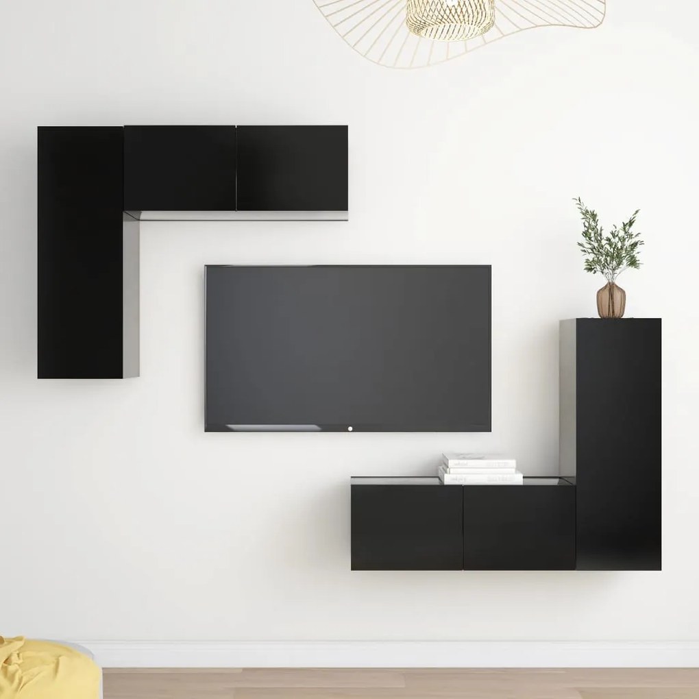 vidaXL Set dulapuri TV, 4 buc., negru, lemn prelucrat