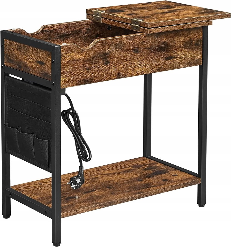 Masuta cu prelungitor si incarcatoare TAYLOR 60x31,5 cm, rustic maro