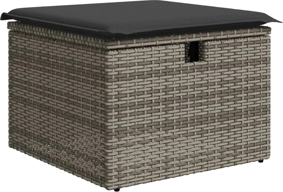 vidaXL Taburet de grădină cu pernă, gri, 55x55x37 cm, poliratan