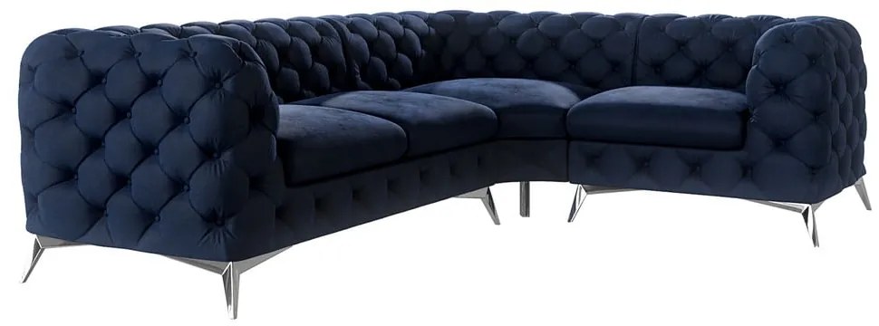 Colțar albastru închis cu tapițerie din catifea (cu colț pe partea dreaptă/în formă de ”L”) Chelsea – Ropez