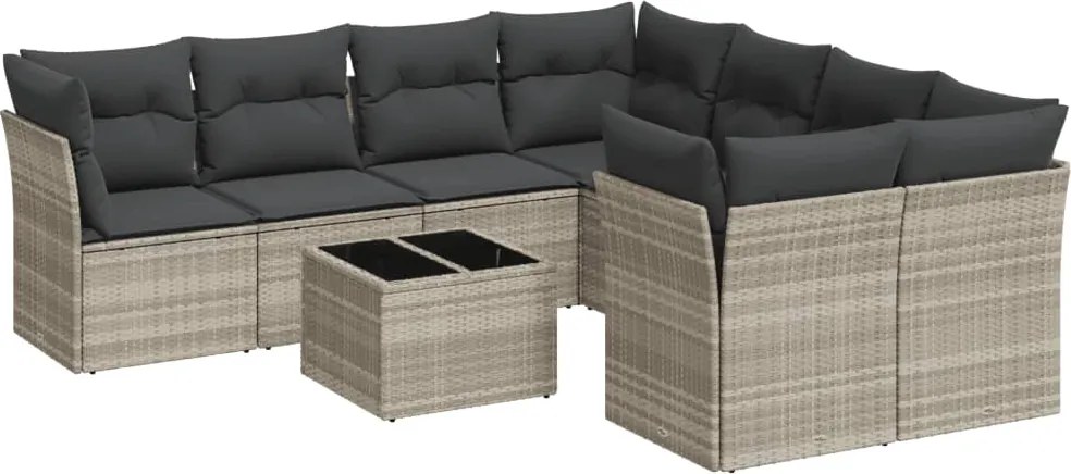 vidaXL Set canapele de grădină cu perne, 9 piese gri deschis poliratan