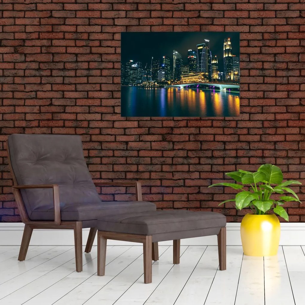 Tablou pe sticlă - Singapore noaptea (70x50 cm)