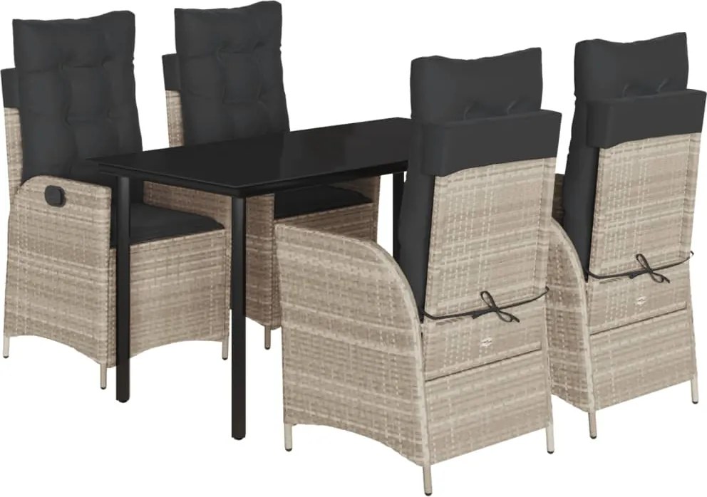 vidaXL Set mobilier de grădină cu perne, 5 piese gri deschis poliratan