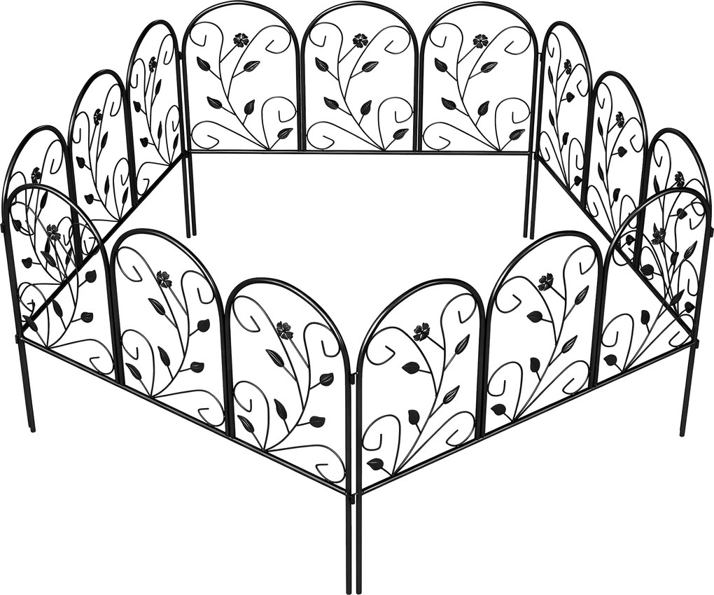 Outsunny Gard de grădină din metal 80 x 60 cm, set grilaj decorativ cu suport pentru grădină, paturi cu flori, barieră pentru animale, Negru | Aosom Romania