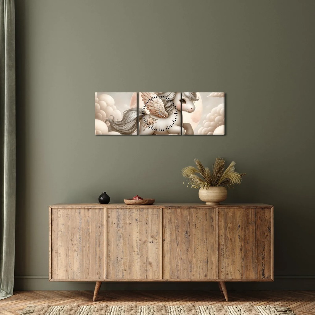 Tablou - Inorog în nori (cu ceas) (90x30 cm)