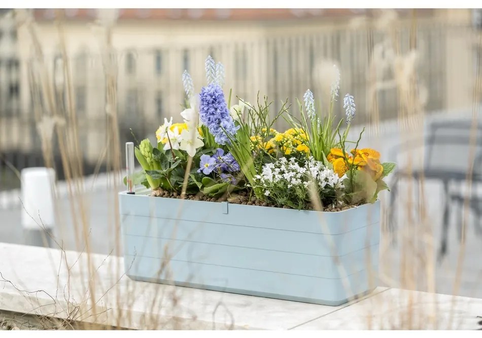 Jardinieră auto-udare Plastia Berberis 80, gri-albastru + alb, 80 cm