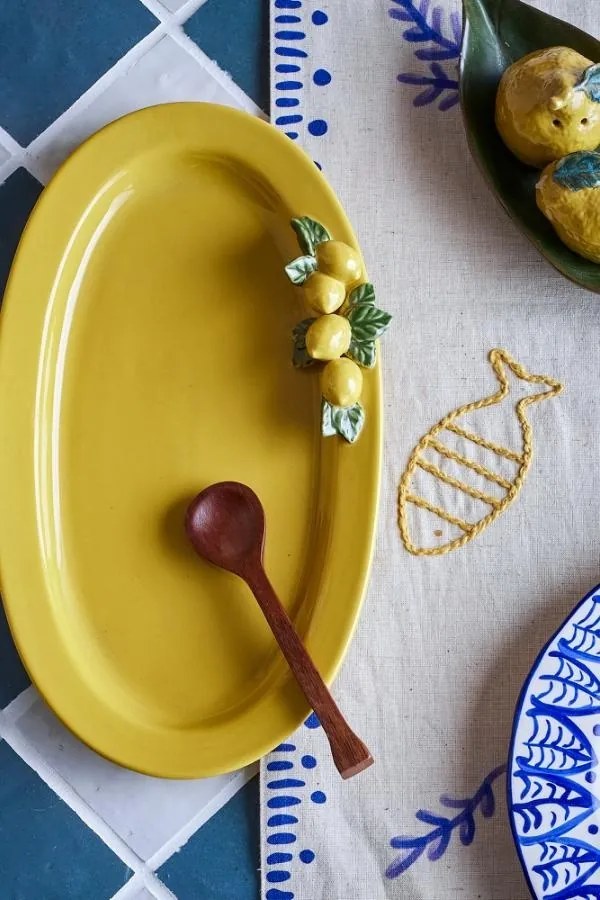 Platou oval din ceramică stoneware cu lămâi în relief, L36×W21×H5 cm, „Limone Serving Plate"