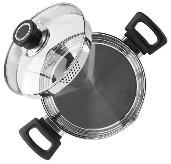 Cratiță Luigi Ferrero Sophia FR-3402, 18x10 cm, 2.3 l, Oțel 18/10, Capac din sticlă, Inducție, Inox