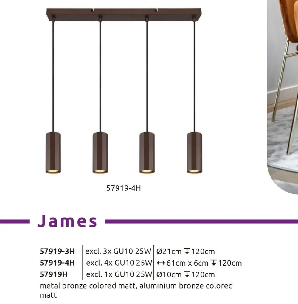 Lustra suspendata stil minimalist JAMES 4L bronz
