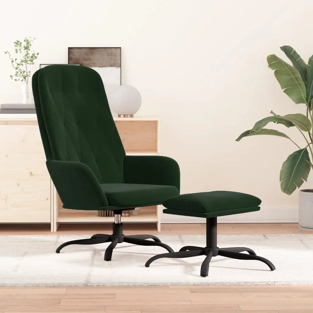 3097632 vidaXL Scaun de relaxare cu taburet, verde închis, catifea