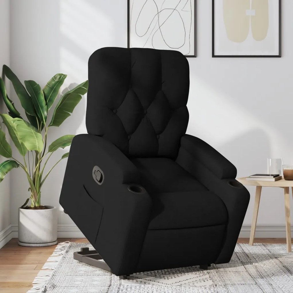 vidaXL Fotoliu rabatabil cu ridicare pe verticală, negru, textil