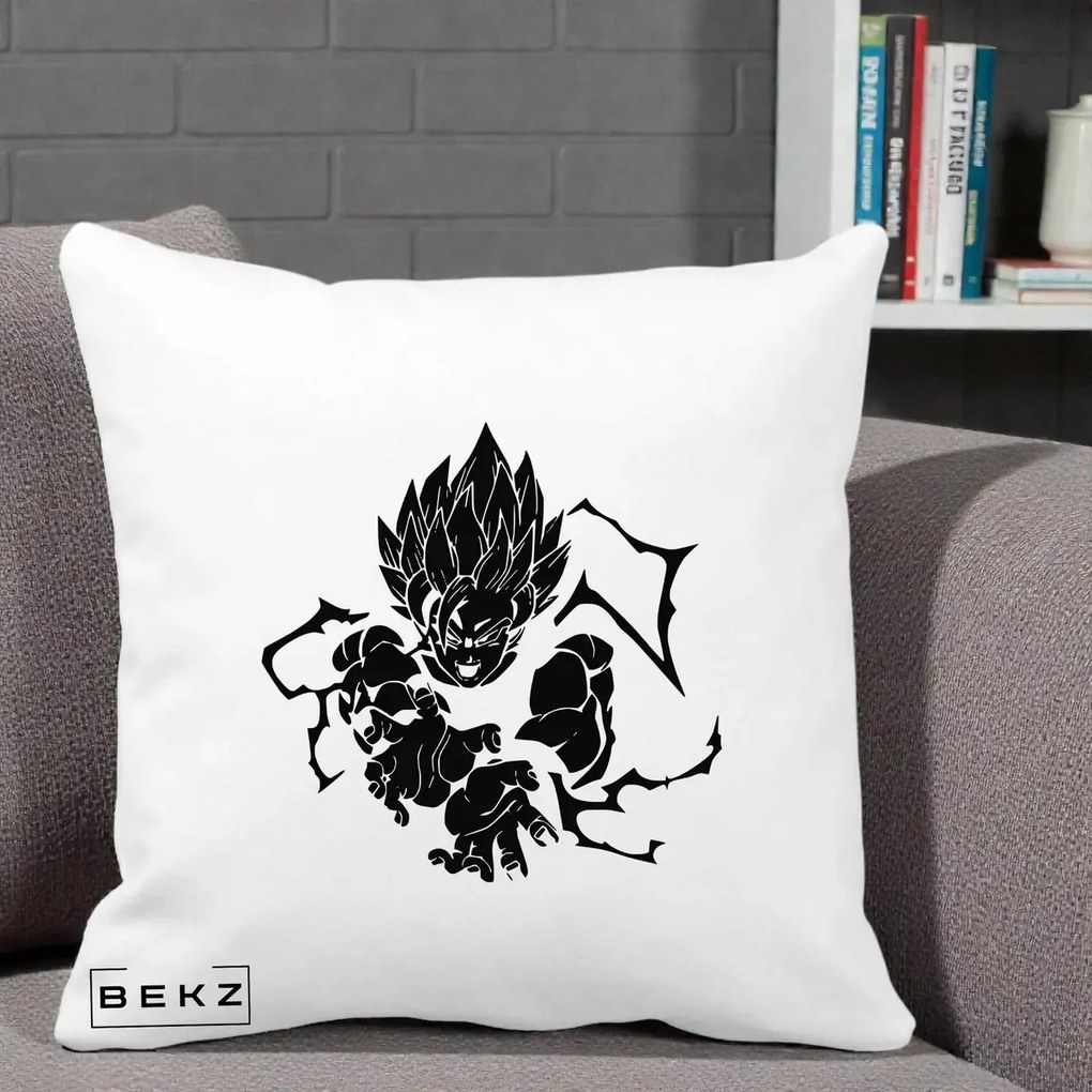 Perna Personalizata Dragon Ball Goku Super Saiyan Silueta, 40x40 cm, Alba Mata, Husa Detasabila, Perna Inclusa, BEKZ®