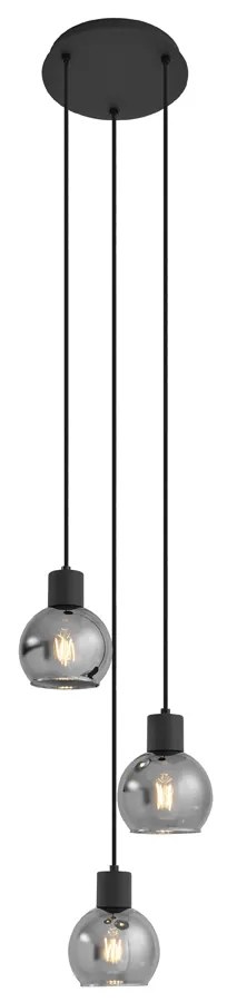 Lampă suspendată Art Deco neagră cu sticlă fumurie rotundă cu 3 lumini - Vidro