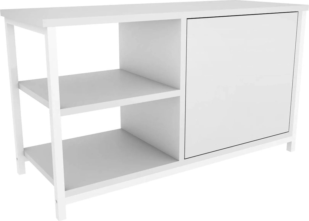Comoda TV MUSKEGON, alb, PAL melaminat/metal, 90x35x51 cm