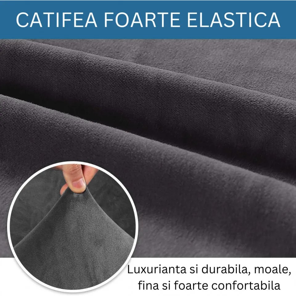 Husa Elastica din Catifea, Canapea 3 Locuri, Cu Brate, Gri, HCCJ3-02