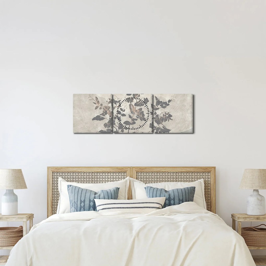 Tablou - Frunze texturate (cu ceas) (90x30 cm)