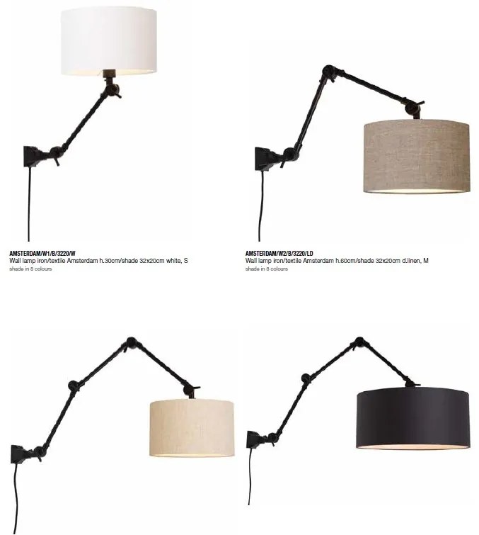 Aplica cu brat articulat Amsterdam S, abajur dark linen