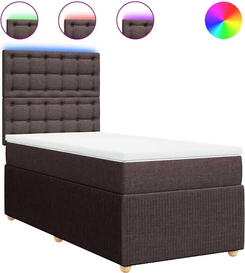 vidaXL Pat box spring cu saltea, maro închis, 80x200 cm, textil