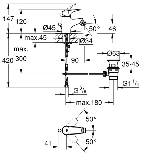 GROHE 23770000 - Baterie bideu START FLOW, crom lucios