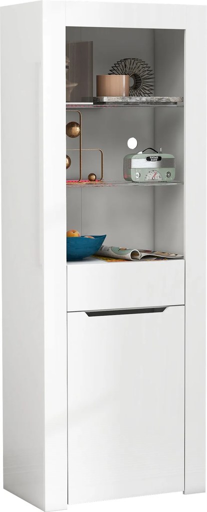 Comodă Modernă cu Lumini LED și Rafturi, Ideală pentru Bucătărie, Living și Birou, 60x35,5x165 cm, Albă