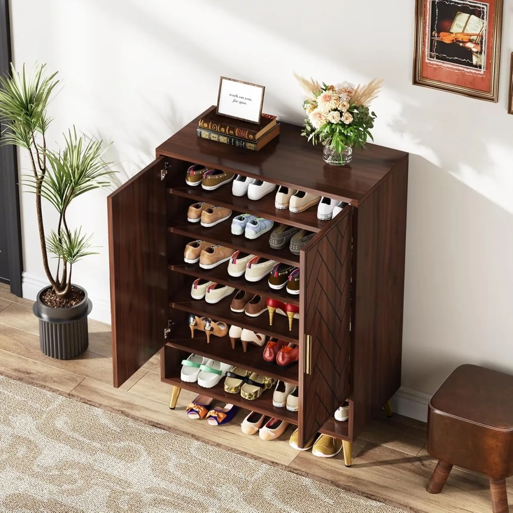 PANM5 - Pantofar 75 cm cu 6 rafturi, pantofare, depozitare pantofi, mobilier hol - Maro