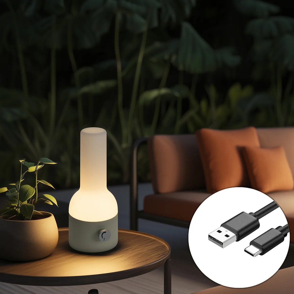 Lampă de masă pentru exterior bej cu alb, cu LED reîncărcabil IP44 - Haard