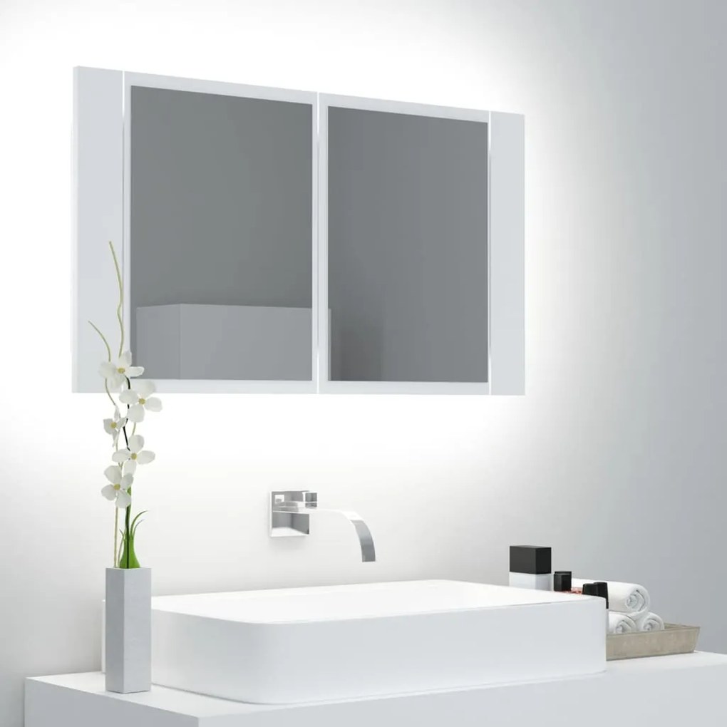 804964 vidaXL Dulap de baie cu oglindă și LED, alb, 80x12x45 cm