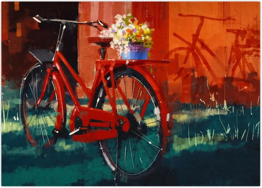 Tablou - Bicicleta roșie, pictură acrilică (70x50 cm)