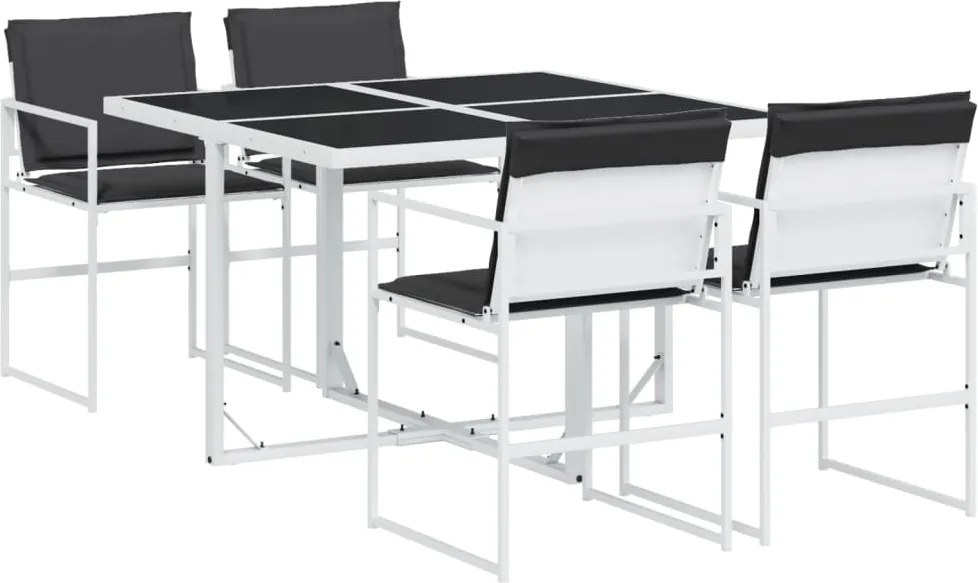 vidaXL Set mobilier de grădină, 5 piese, cu perne, alb, textilenă