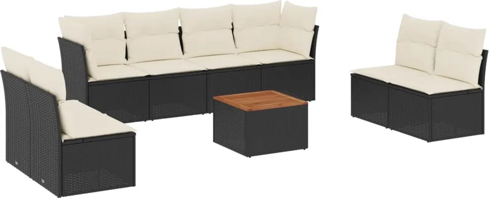 vidaXL Set mobilier de grădină cu perne, 9 piese, negru, poliratan