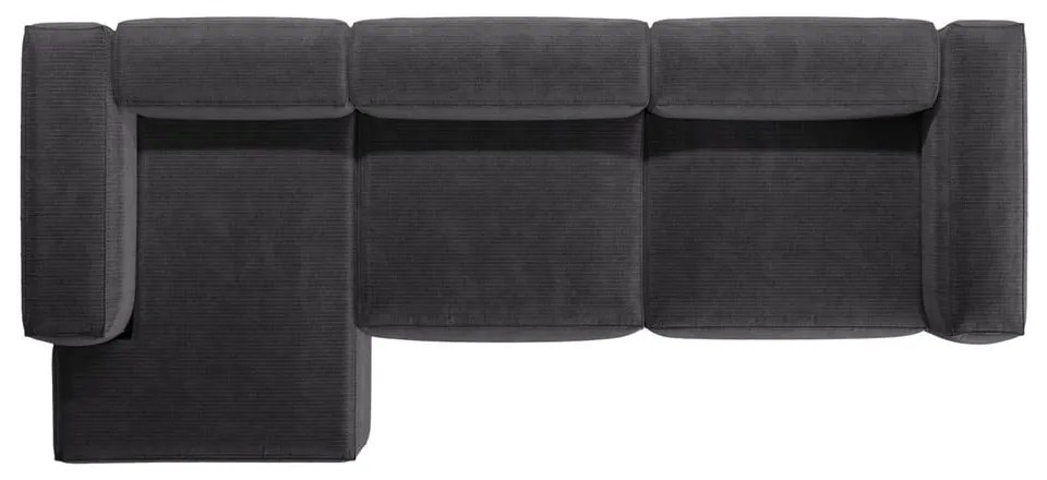 Colțar gri închis cu tapițerie din catifea reiată (cu colț pe partea stângă/cu șezlong) Bergamo – Cosmopolitan Design