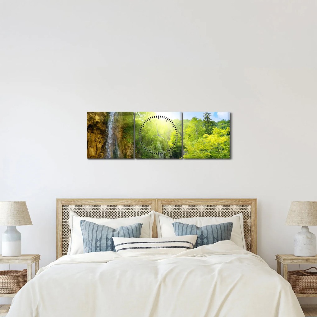 Tablou - cascadele în djunglă (cu ceas) (90x30 cm)