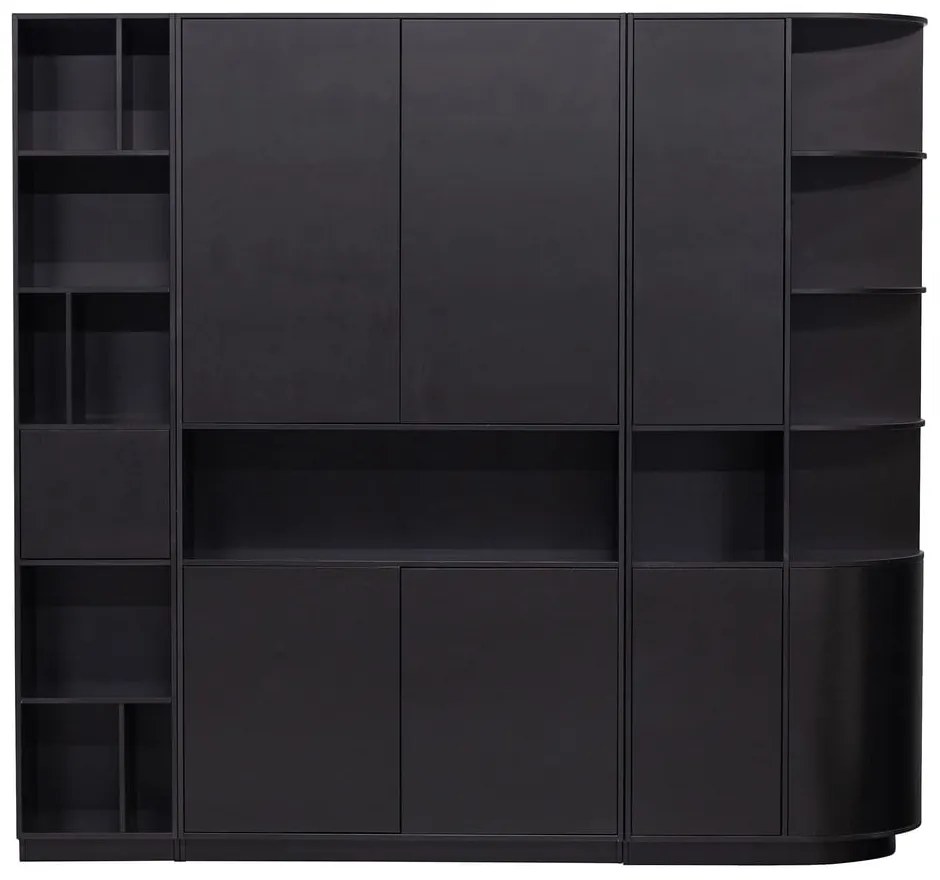 Bibliotecă modulară neagră din lemn masiv de pin 228x210 cm Finca – WOOOD