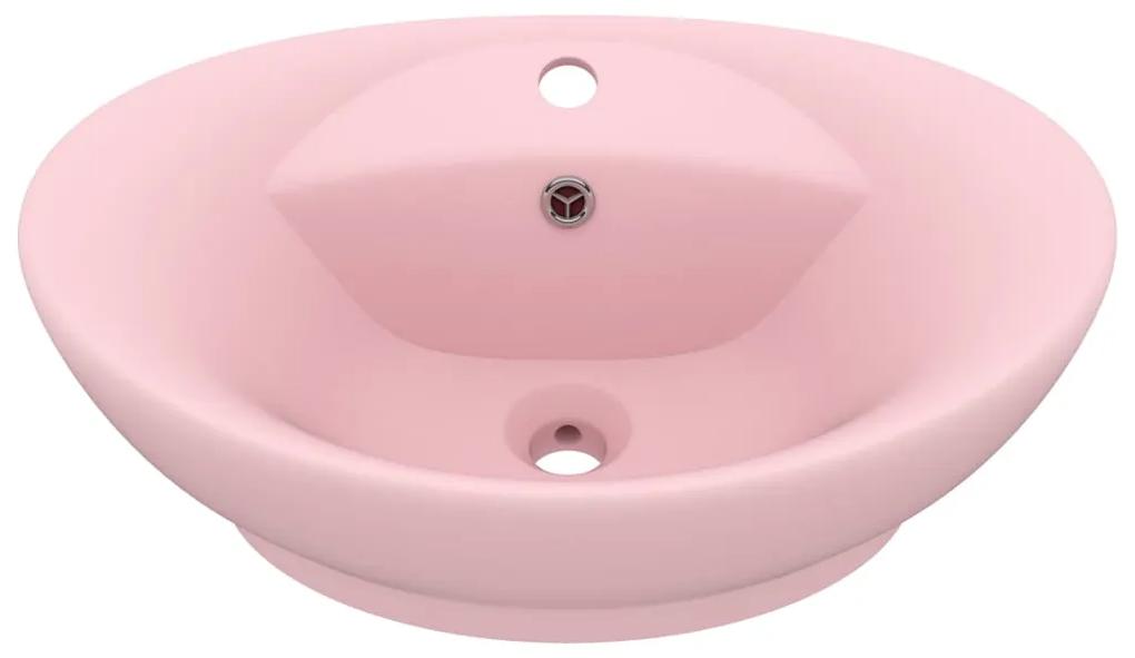 Chiuveta lux cu preaplin, roz mat, 58,5x39 cm ceramica, oval matte pink