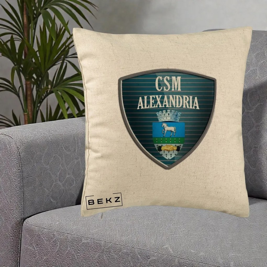 Perna Personalizata CSM Alexandria Fotbal, 40x40 cm, Bej, Husa Detasabila, Perna Inclusa, BEKZ®