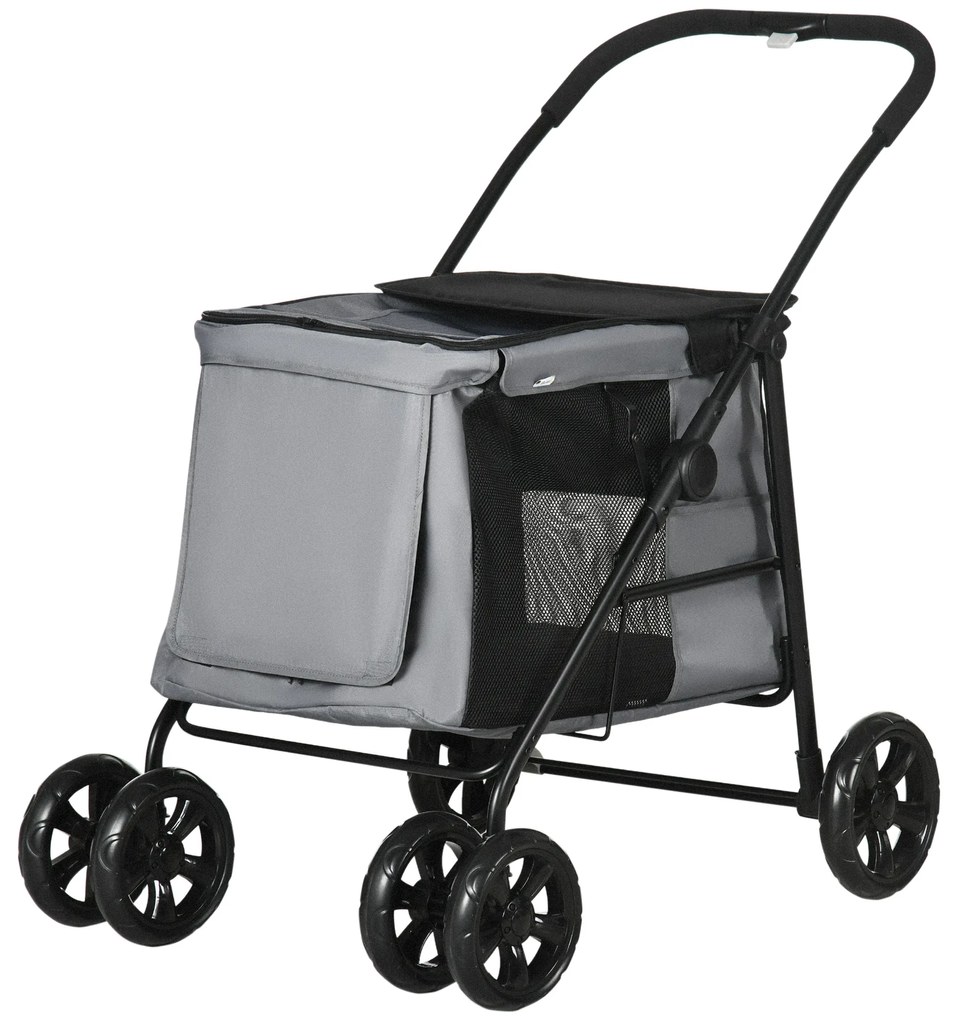 PawHut Pătuț pliabil animale câine pisică pernă inclusă roți cu frână material Oxford 600D 102 x 62 x 105 cm gri | Aosom Romania