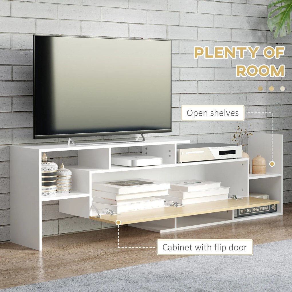 HOMCOM Dulap TV cu Raft de Perete, Rafturi Deschise și Dulăpior din Lemn, Mobilier TV Modern, 153,6x25x42 cm, Alb | Aosom Romania