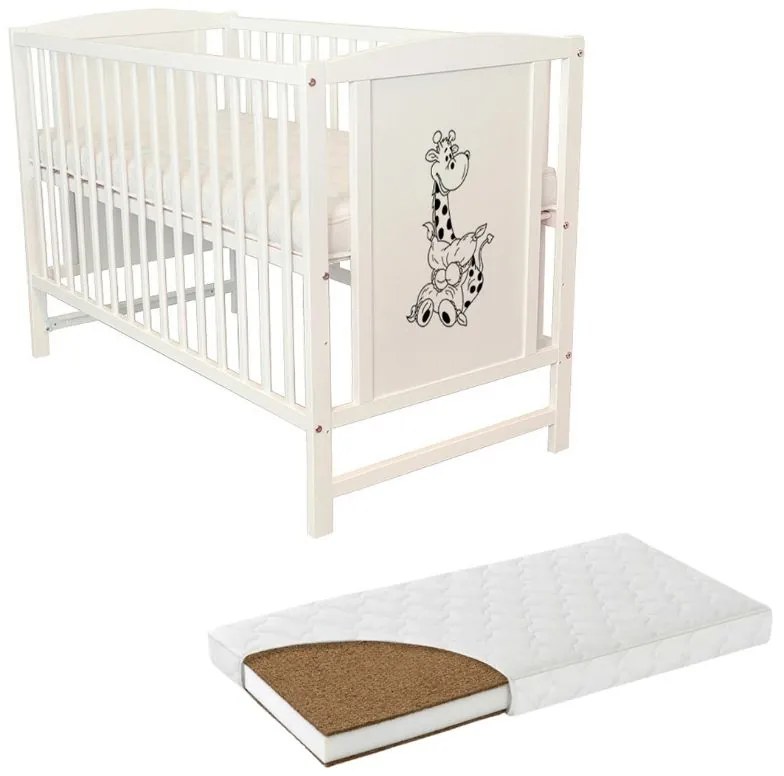 Patut din lemn masiv 120x60 cm Bria alb si saltea cocos LUX 120x60x12 cm, reglabil pe 3 nivele, certificat EN71