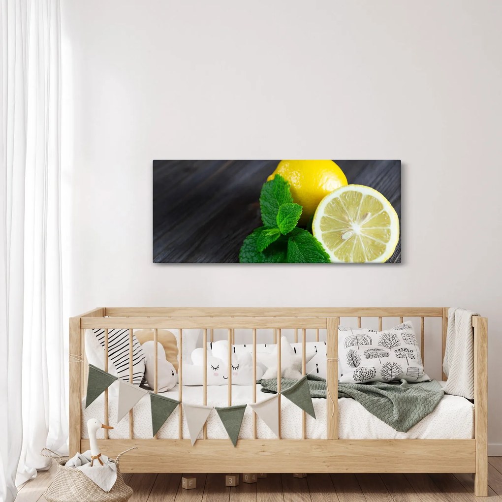 Tablou cu lămâie și mentă pe masă (120x50 cm)