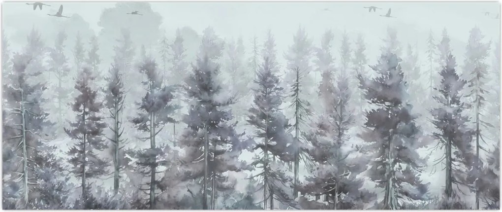 Tablou - Pădurea de pini II., aquarel (120x50 cm)