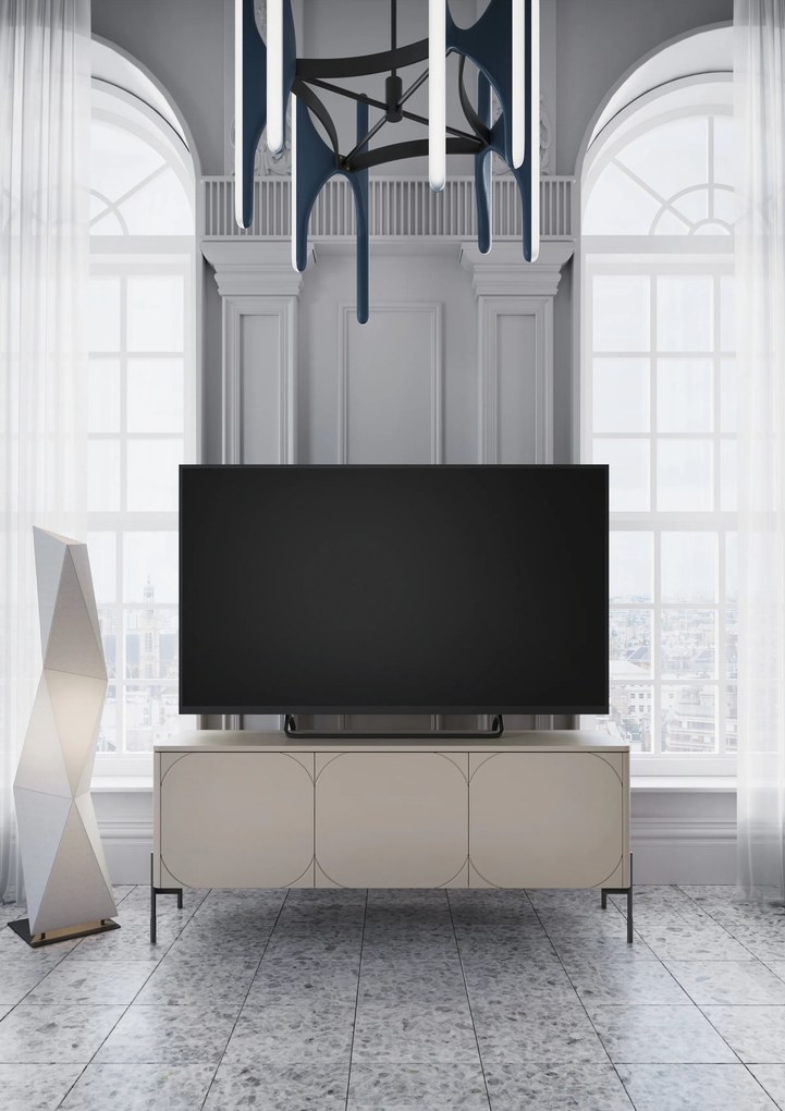 Comodă TV Sonatia 150 cm cu picioare metalice și 3 uși - cașmir