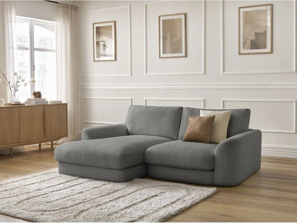 Colțar gri închis cu tapițerie din țesătură bouclé (cu colț pe partea stângă/cu șezlong) Leonore – Bobochic Paris