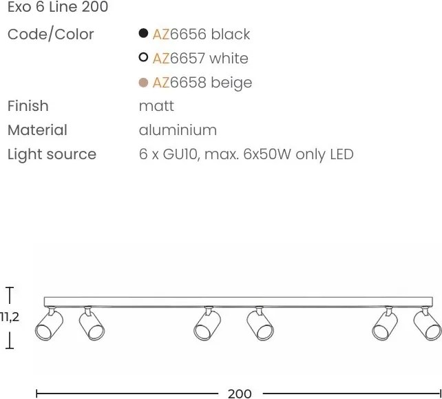 Plafoniera liniara bej cu 6 spoturi EXO 6, 200cm