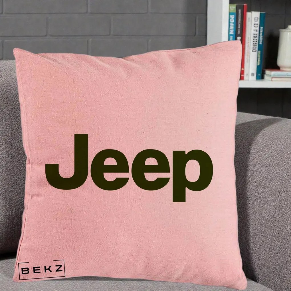 Perna Personalizata cu emblema Jeep, 40x40 cm, Roz, Husa Detasabila, Perna Inclusa, BEKZ®