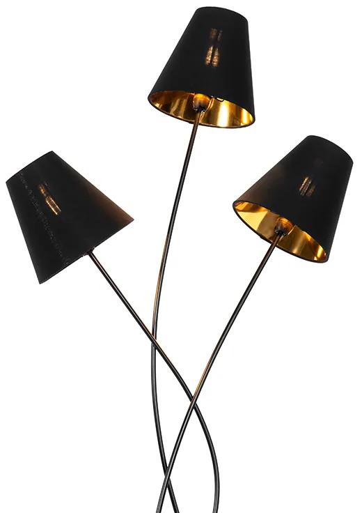 Lampă de podea design negru cu 3 lumini aurii - Melis