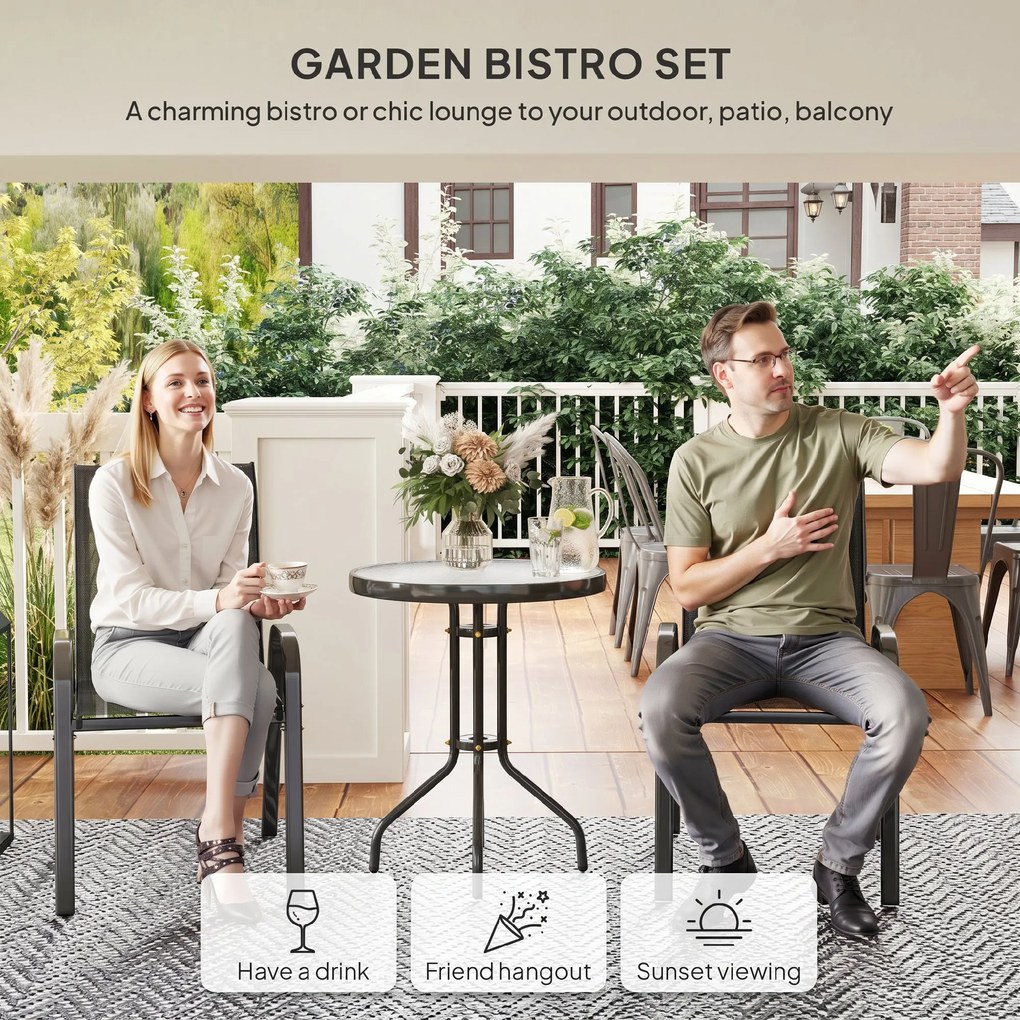 Outsunny Set Mobilier de Grădină din 3 Piese cu Scaune Suprapozabile și Masă din Sticlă, 54x71x93 cm, Gri Închis | Aosom Romania