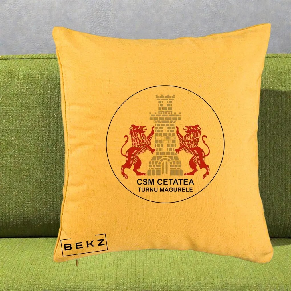 Perna Personalizata CSM Cetatea Turnu Magurele Fotbal, 40x40 cm, Galben, Husa Detasabila, Perna Inclusa, BEKZ®