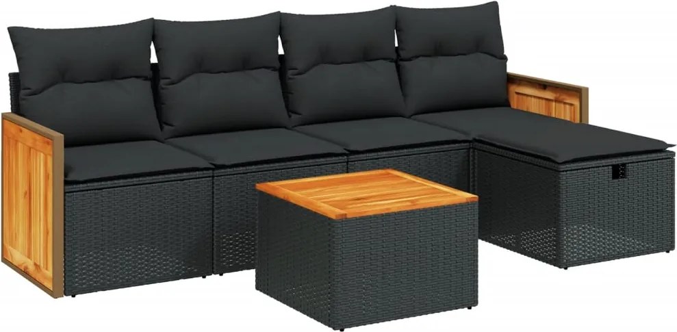 vidaXL Set mobilier de grădină cu perne, 6 piese, negru, poliratan