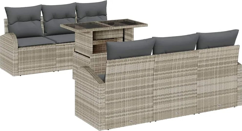 vidaXL Set de canapele pentru grădină 7 pcs Gri deschis Poli Rattan