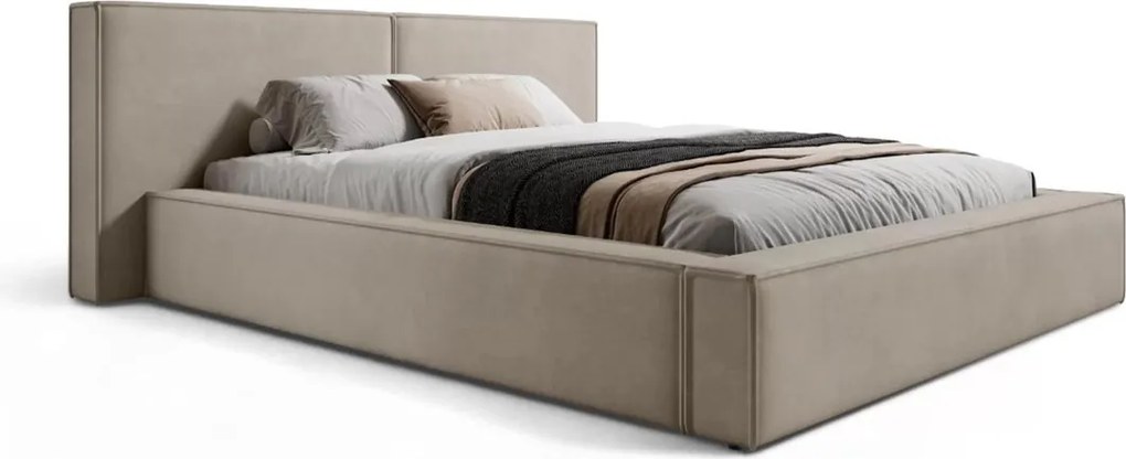 Pat tapițat Molino 160x200 cu spațiu depozitare - velur bej Castel 15
